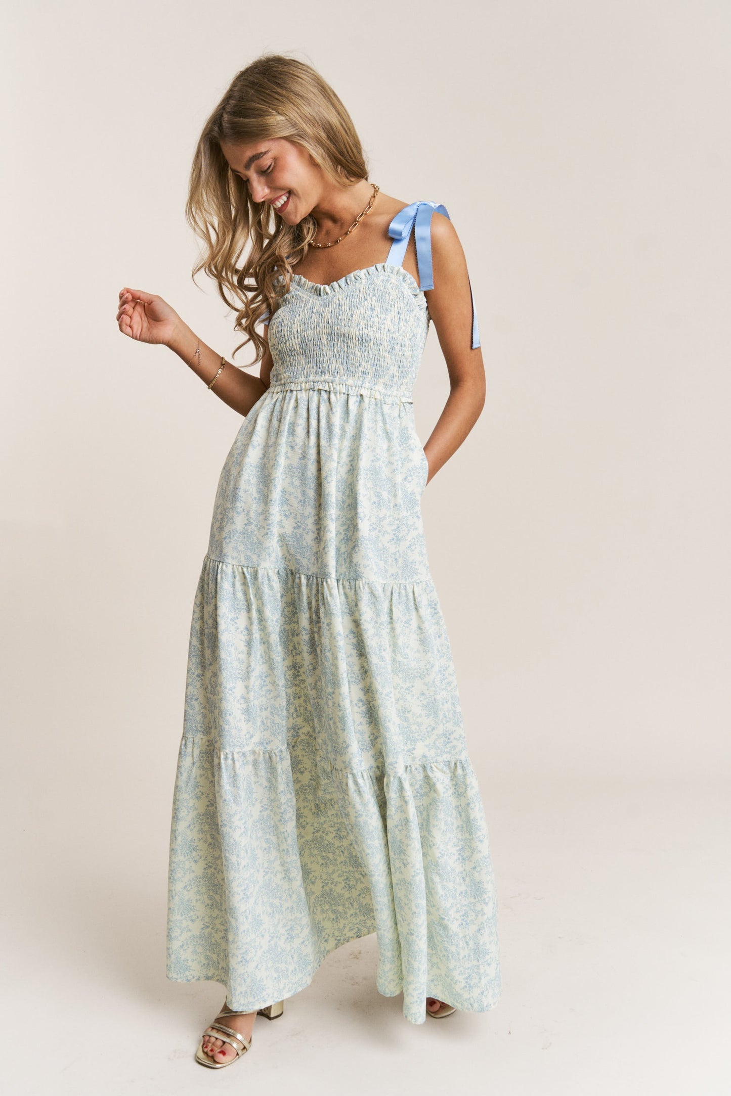 Empire Neck Line Floral Tiered Maxi Dress