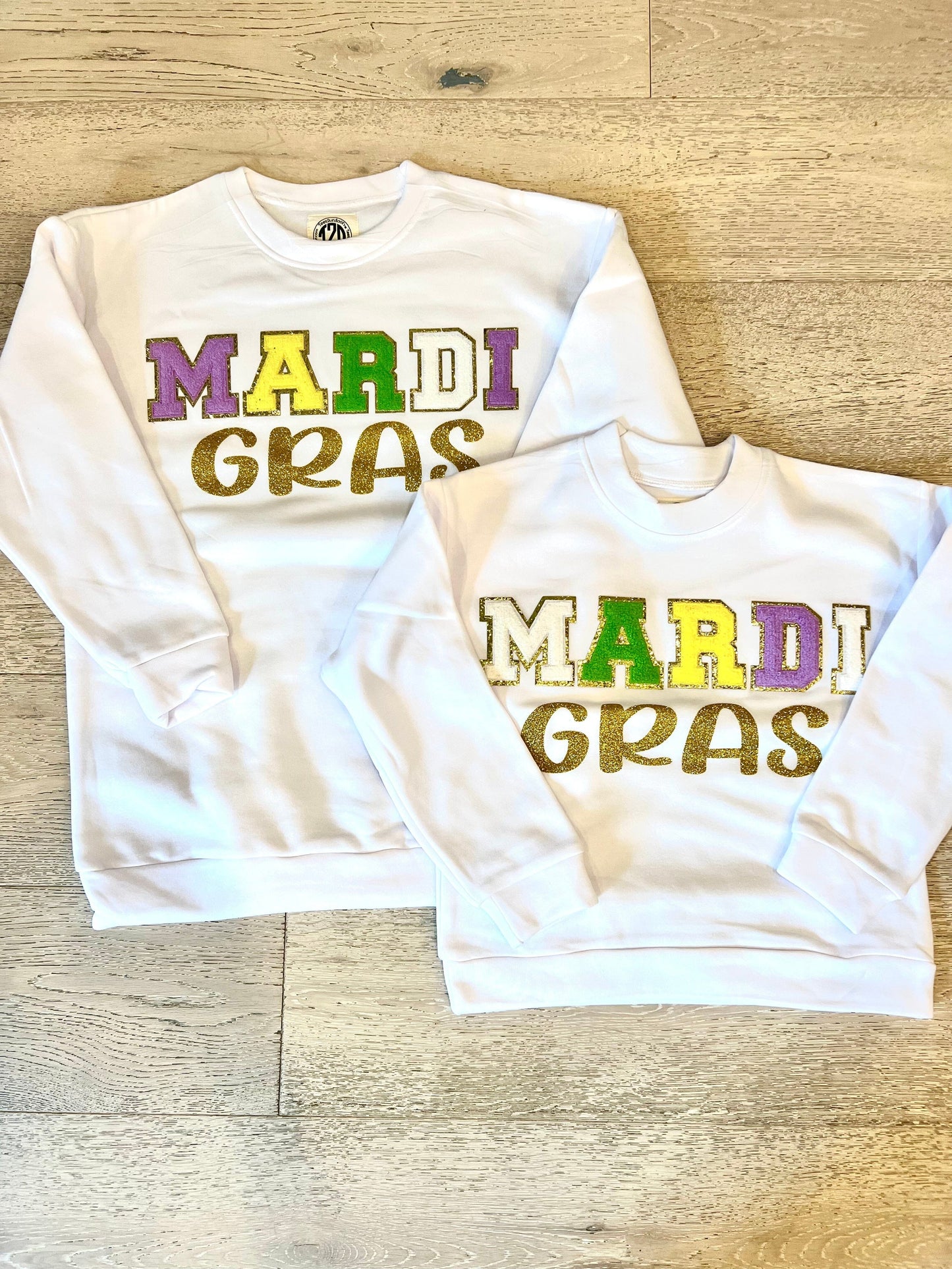 2024 Youth and Adult Mardi Gras Patch Sweatshirt Tees2urdoor