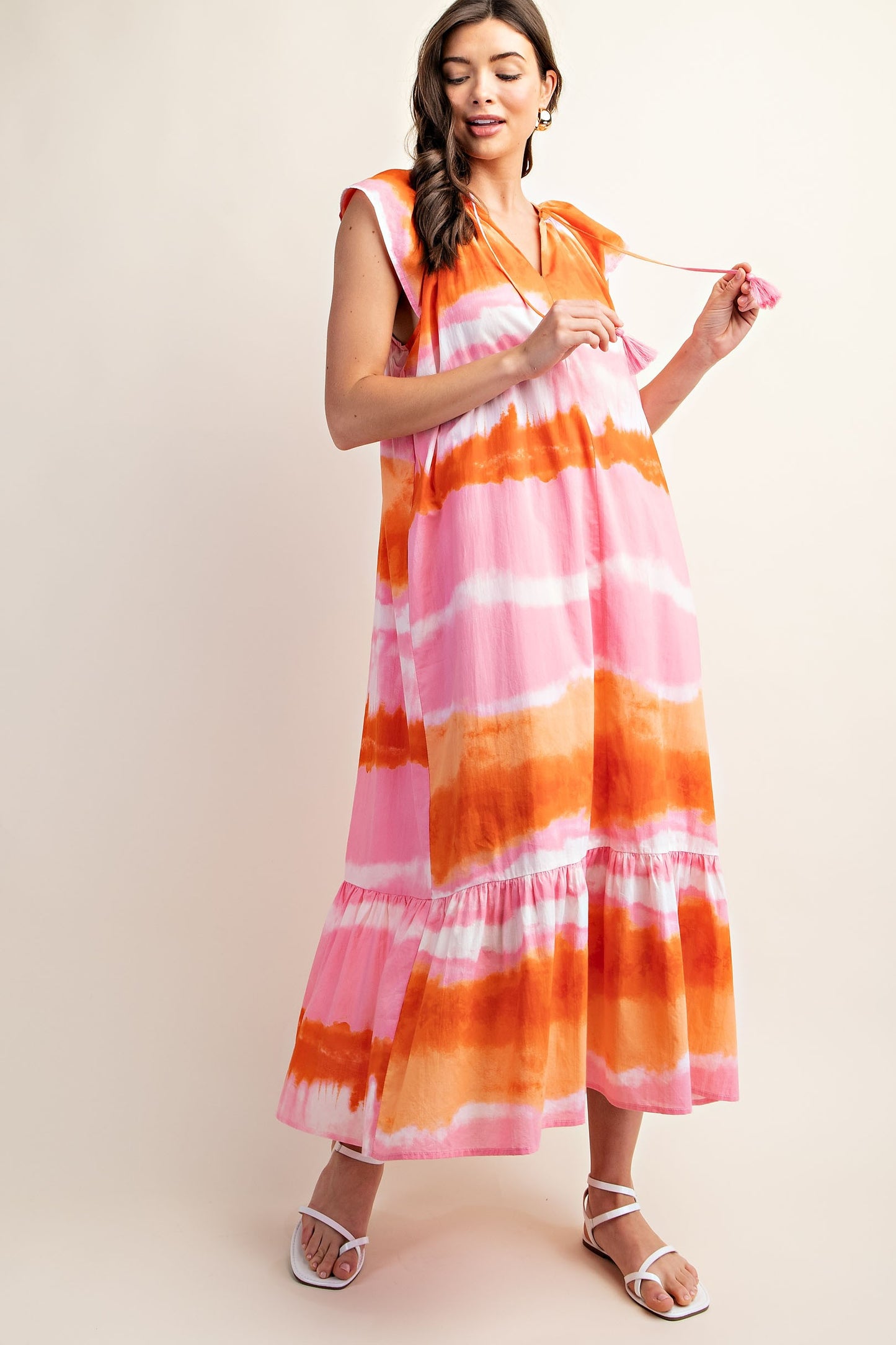 Tie-Dye Ruffle Shoulder Dress