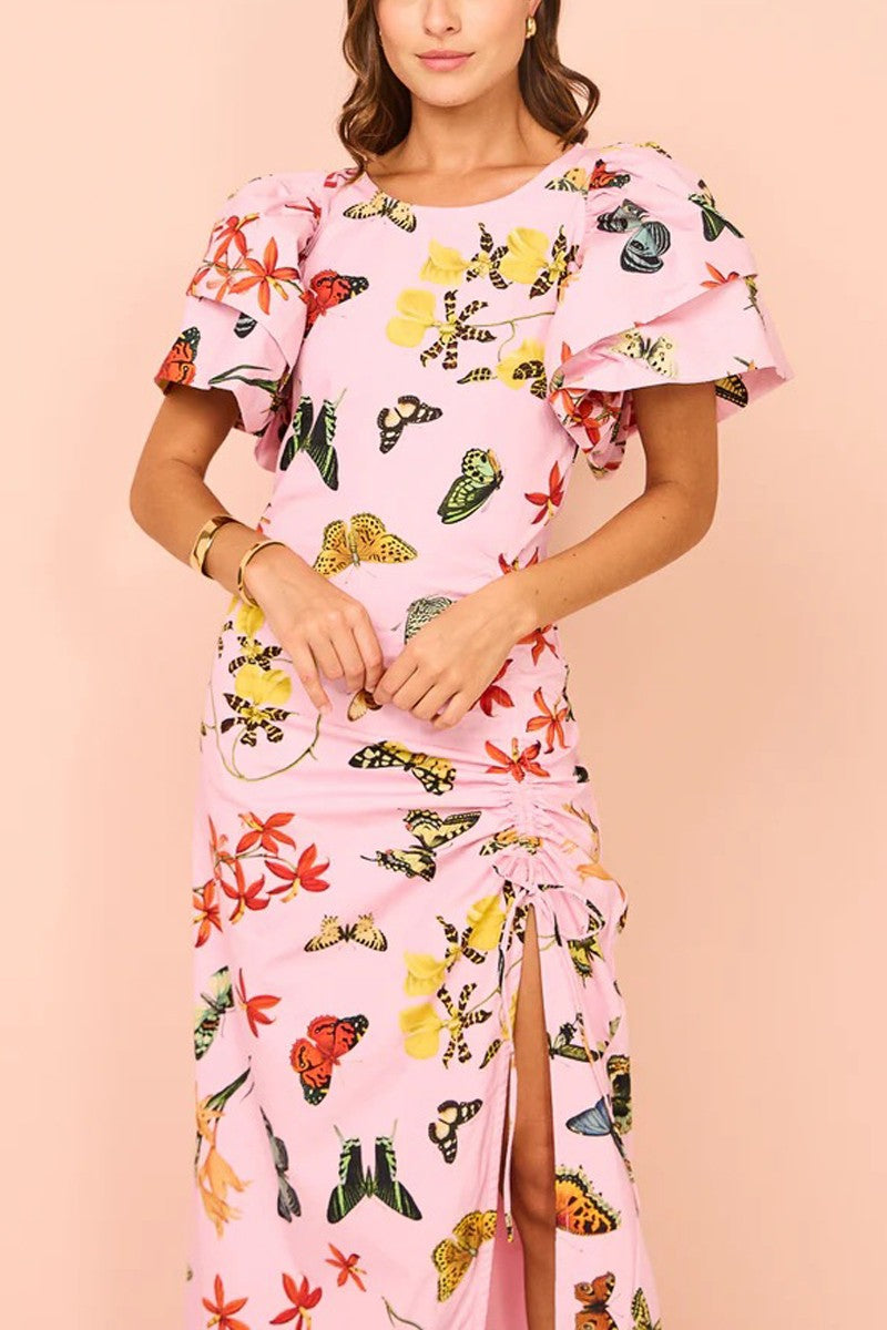 Butterfly Sleeve Split Maxi Dress