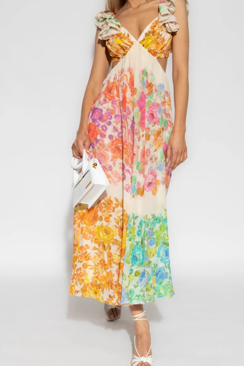 Cascading Floral Maxi Dress
