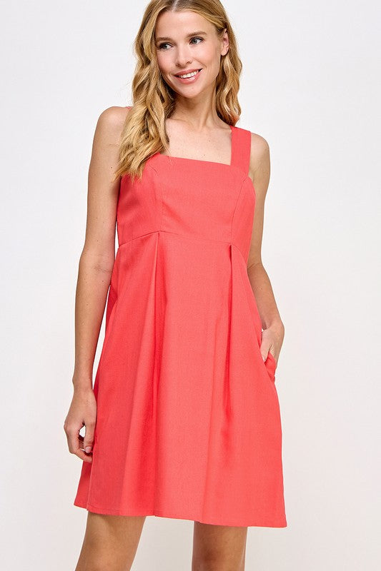 Linen Square Neck Dress