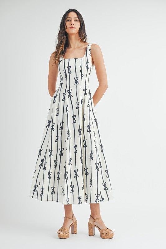 Bow Print A-Line Midi