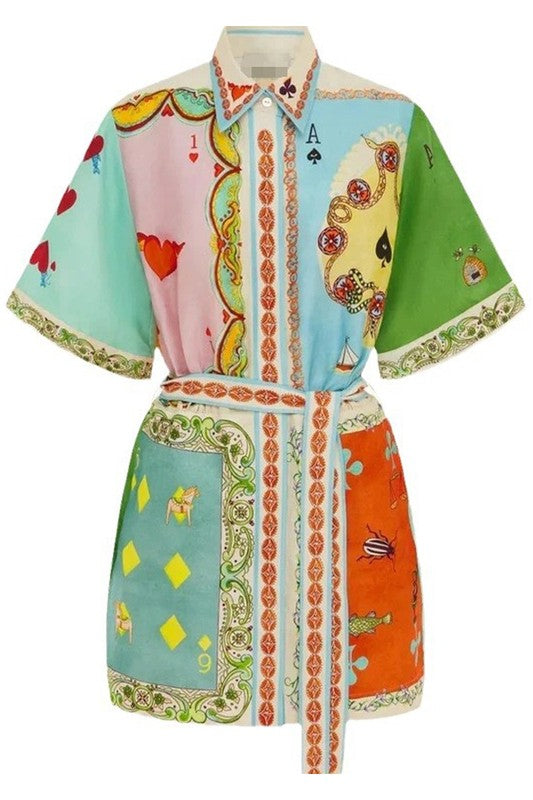 Queen of Hearts Belted Playful Print Dress