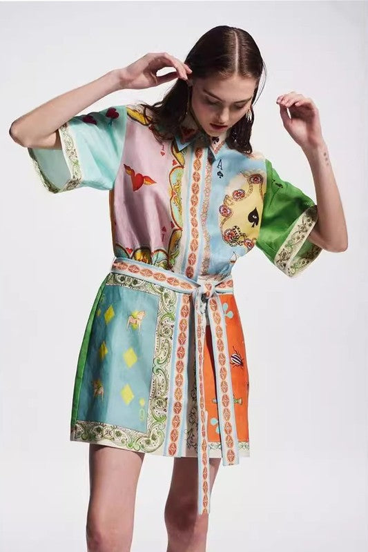 Queen of Hearts Belted Playful Print Dress