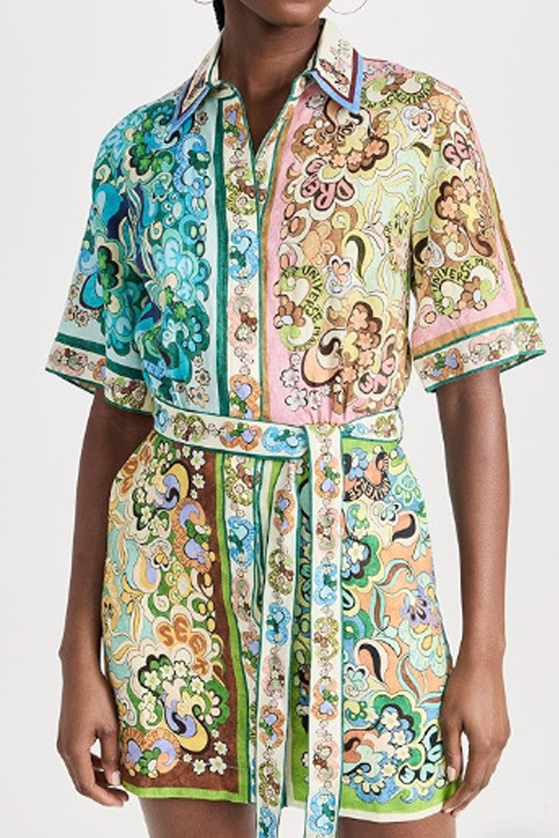 Floral Print Tie Waist Mini Dress