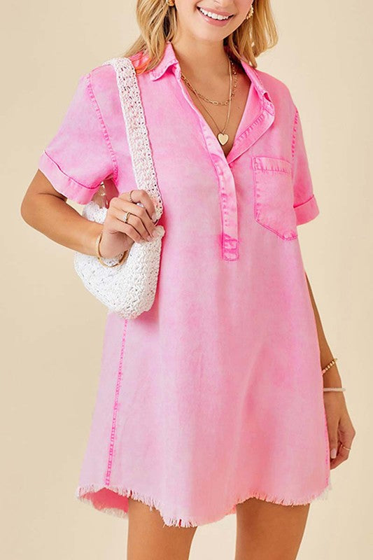 Acid Wash Denim Popover Dress
