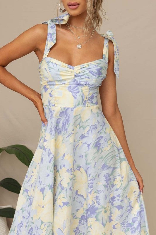 Light Blue Sweetheart Tie Shoulder Midi