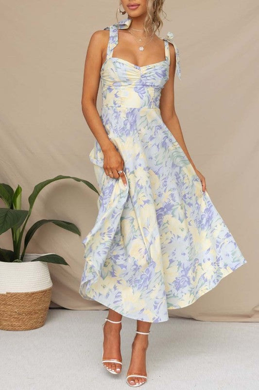 Light Blue Sweetheart Tie Shoulder Midi