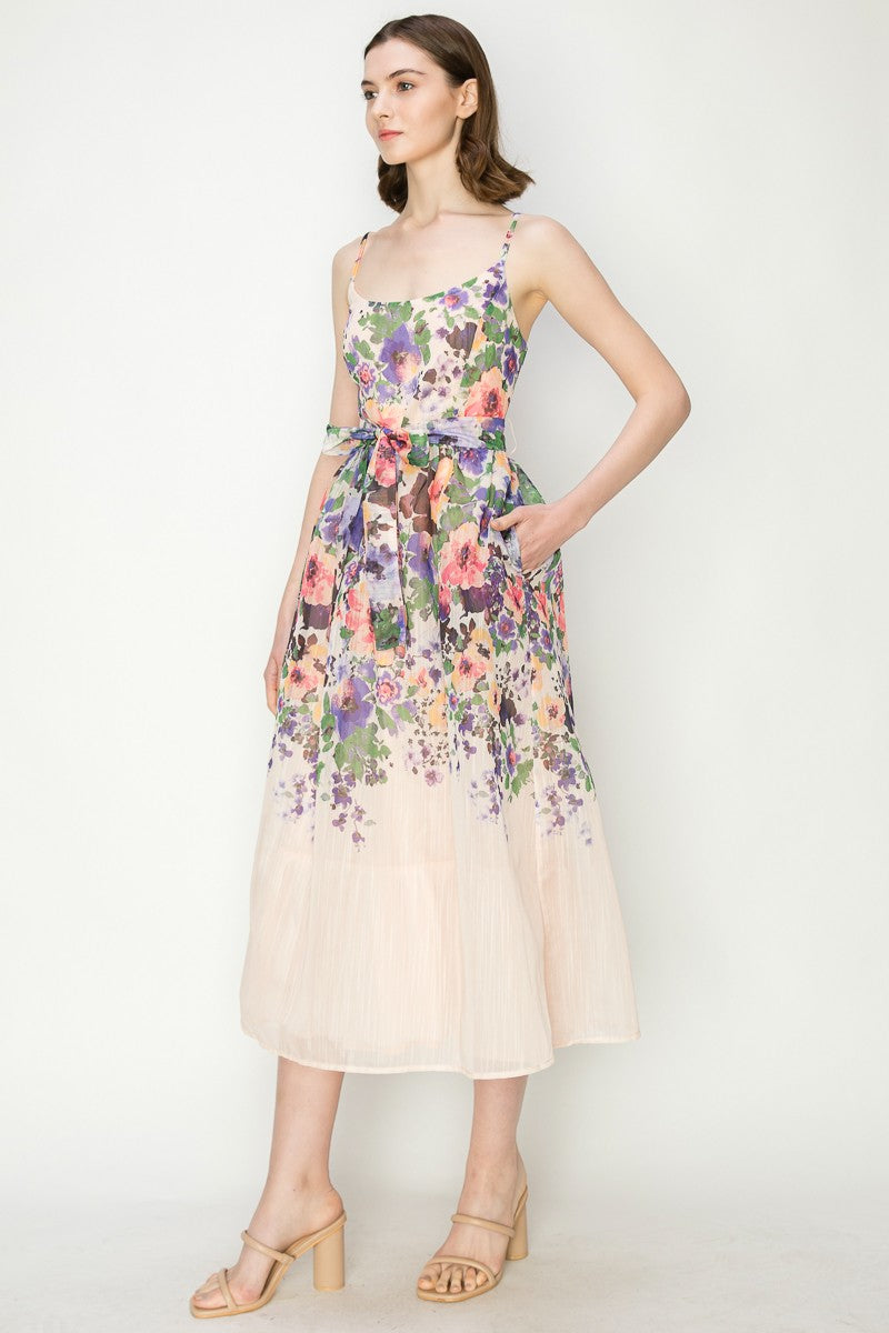 Floral Print Sleeveless Midi Dress