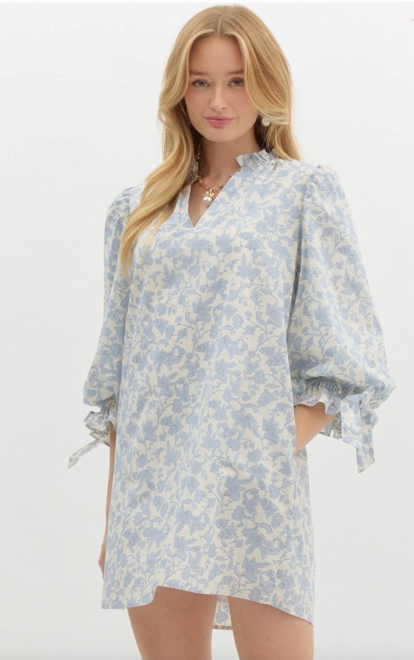 3/4 Puff Sleeve Floral Dress entro