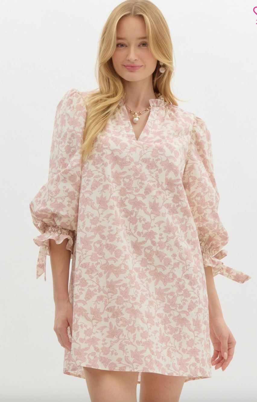 3/4 Puff Sleeve Floral Dress entro