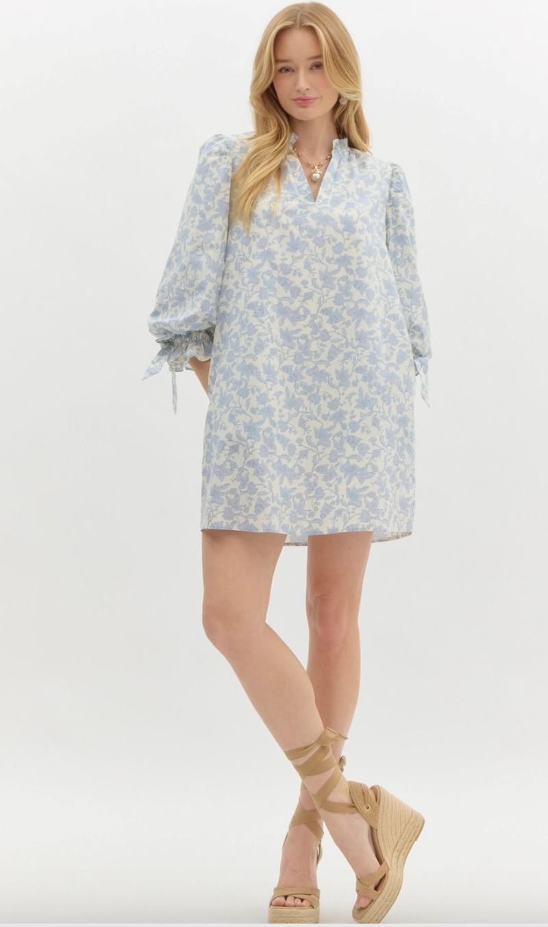 3/4 Puff Sleeve Floral Dress entro