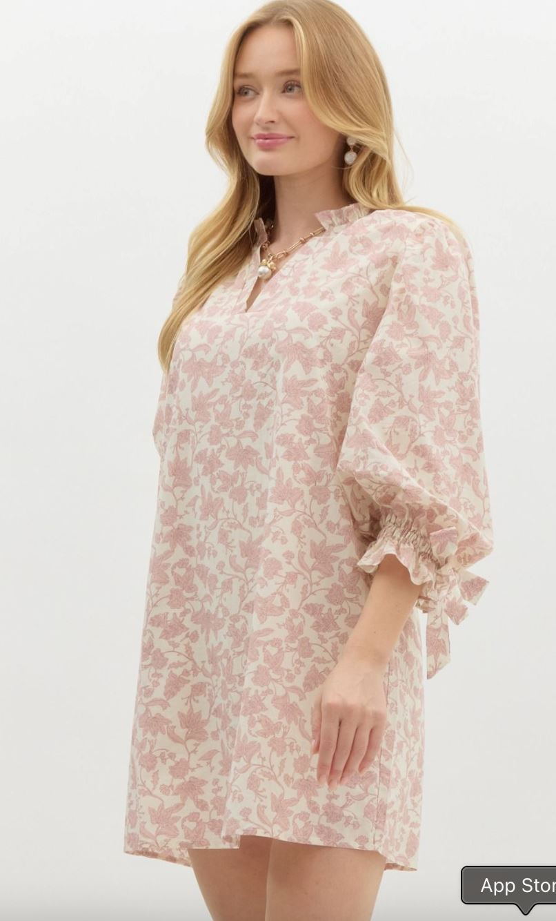 3/4 Puff Sleeve Floral Dress entro
