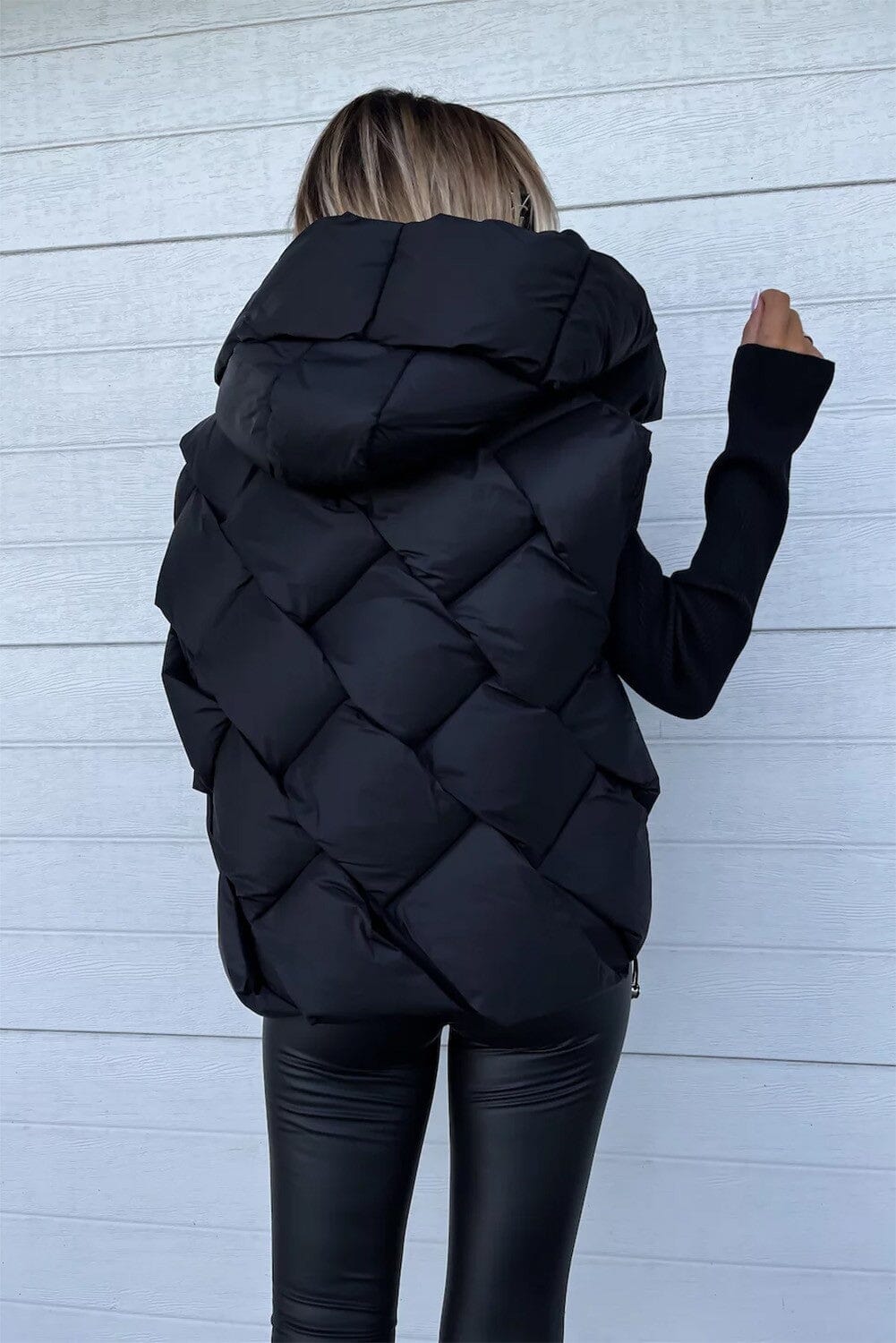 3D Texture Hooded Vest Coat Shiying