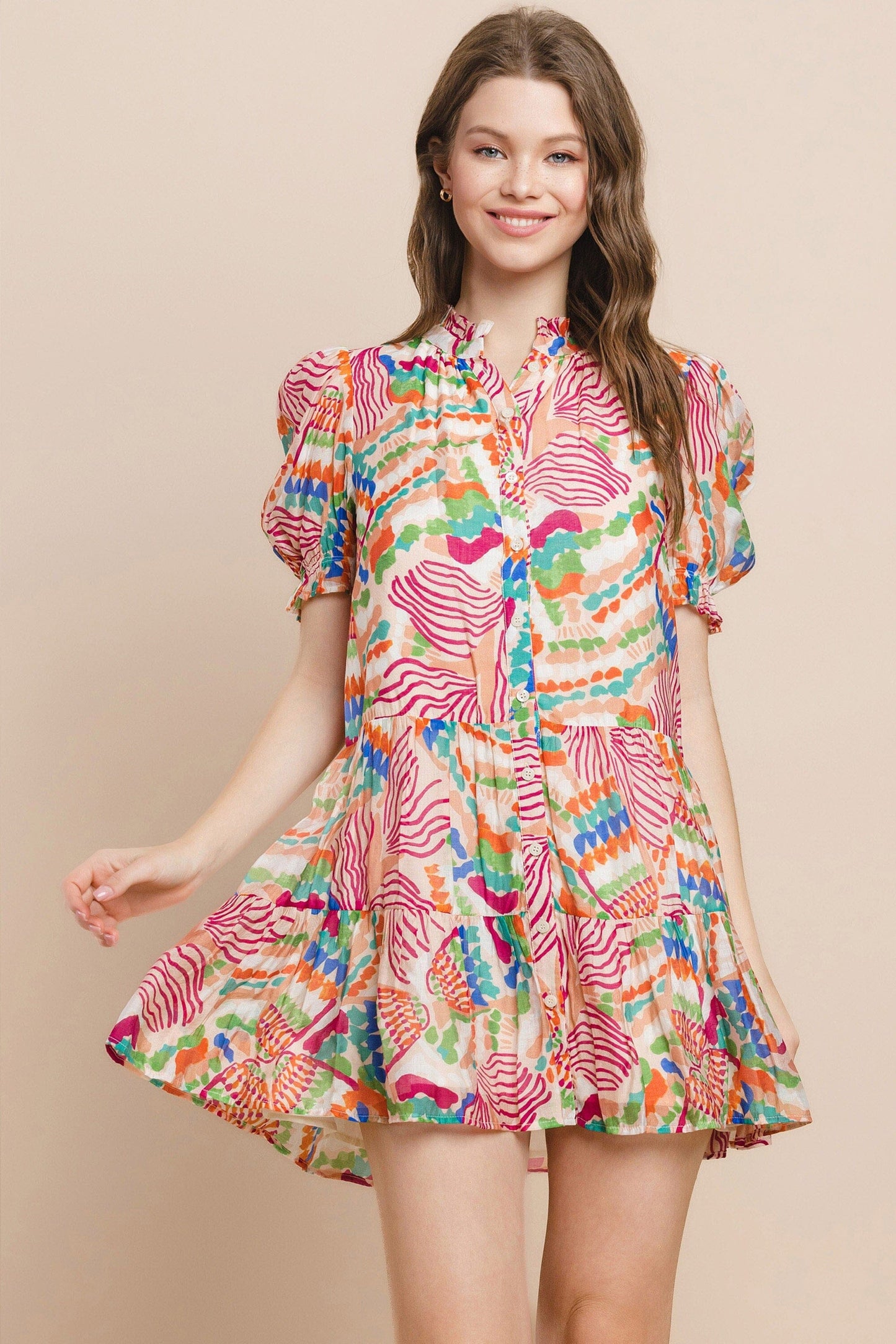 Abstract Printed Button Up Dress TCEC