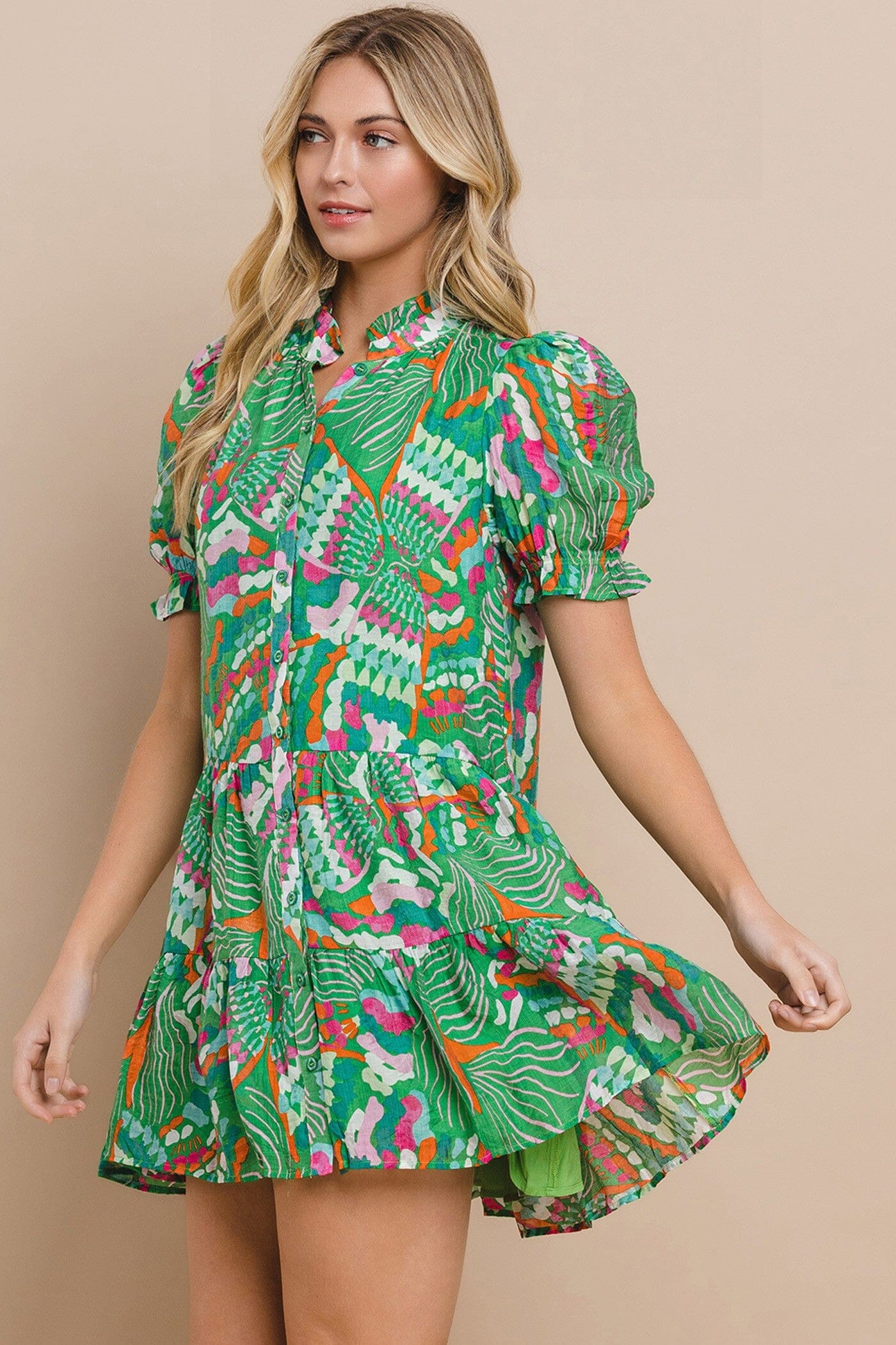 Abstract Printed Button Up Dress TCEC