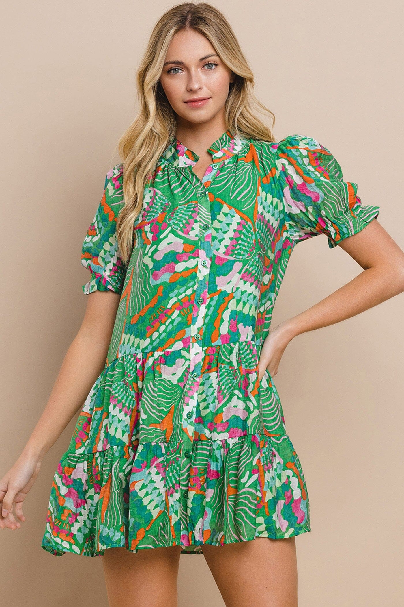 Abstract Printed Button Up Dress TCEC