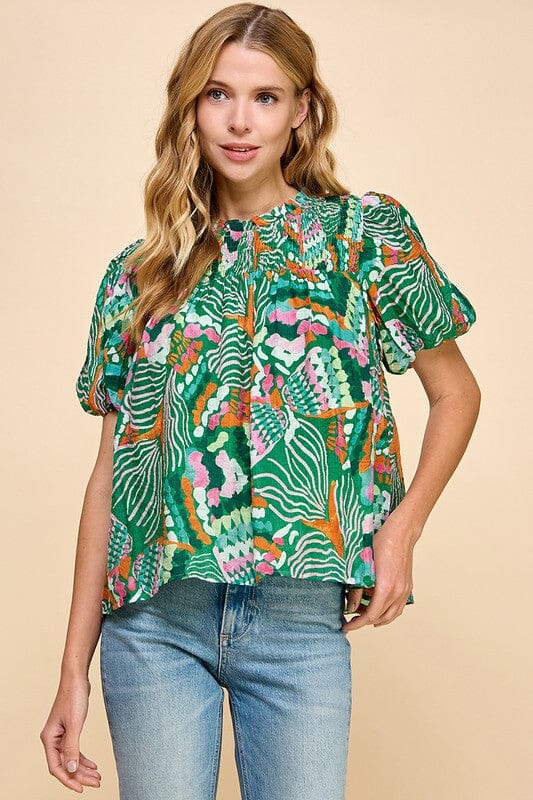 Abstract Puff Sleeve Top TCEC