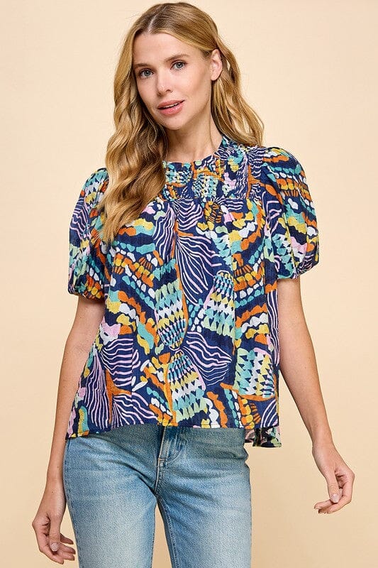 Abstract Puff Sleeve Top TCEC