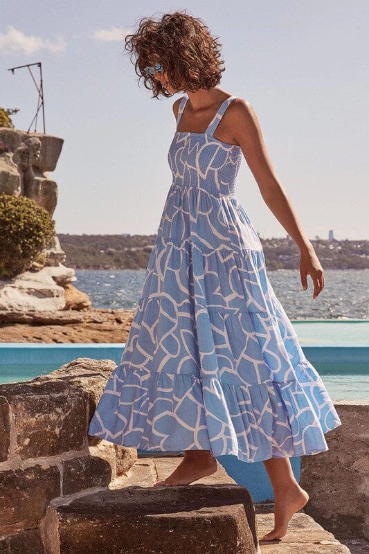 Abstract Smocked Bodice Maxi Mayah Overseas