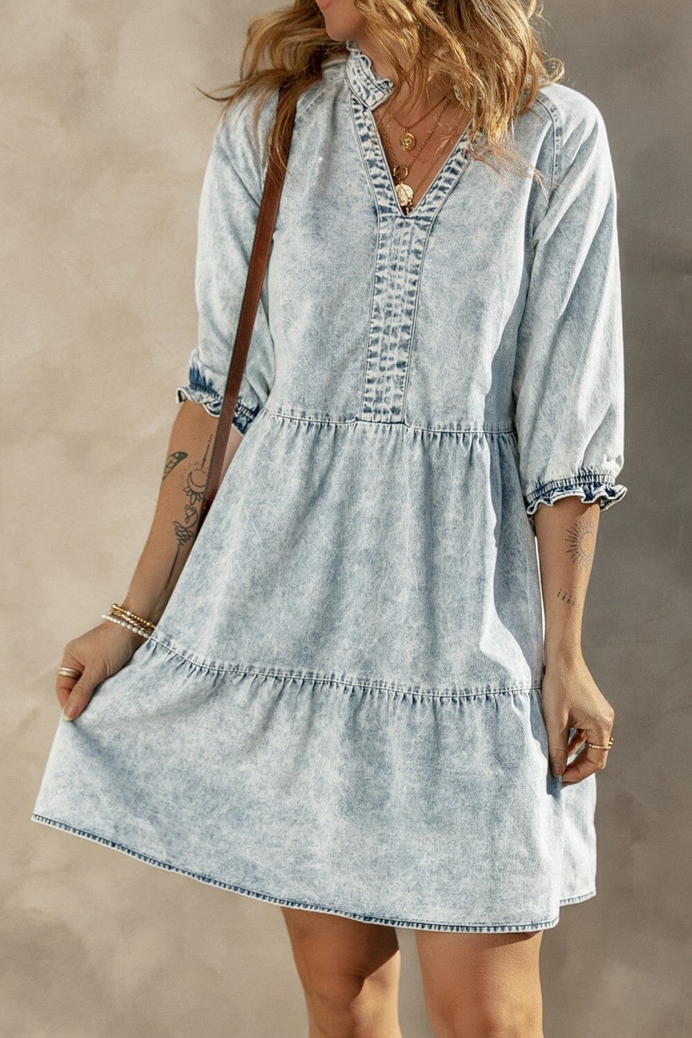 Acid Wash Retro Denim Dress Kentce