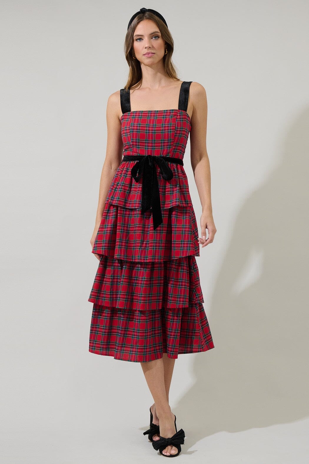 Arvada Plaid Mari Tiered Midi Dress Sugarlips
