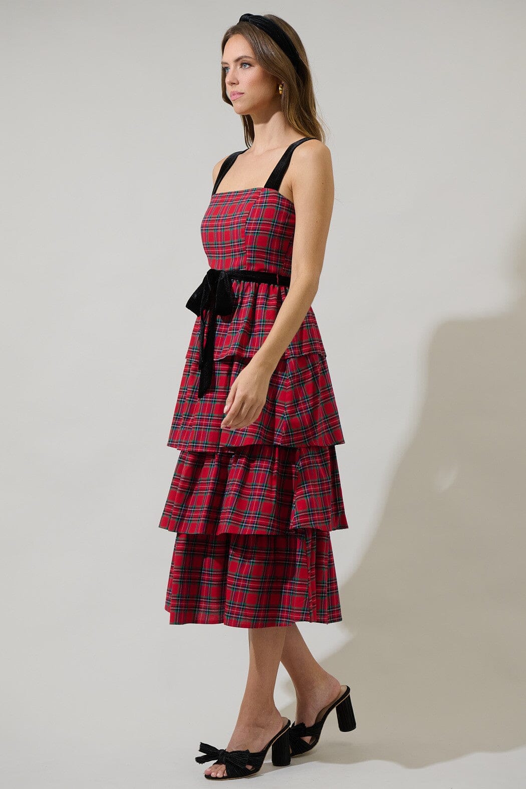 Arvada Plaid Mari Tiered Midi Dress Sugarlips