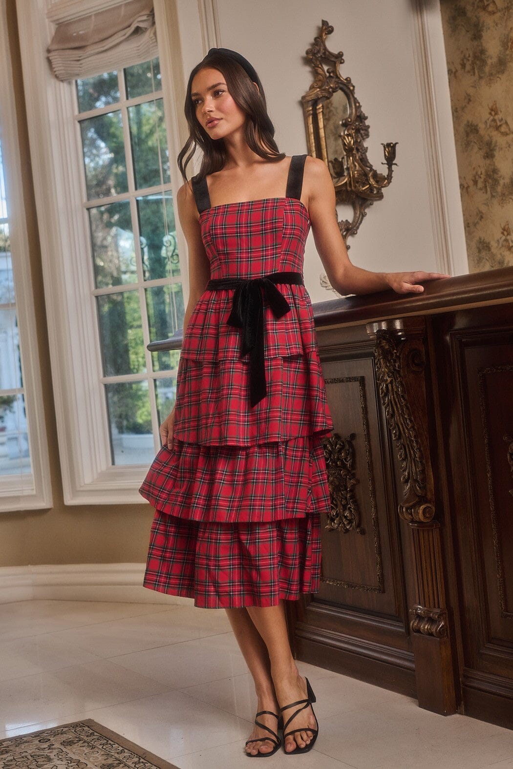 Arvada Plaid Mari Tiered Midi Dress Sugarlips