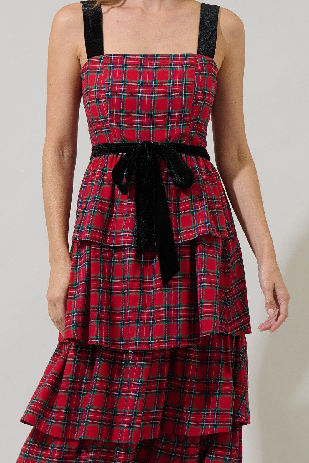 Arvada Plaid Mari Tiered Midi Dress Sugarlips