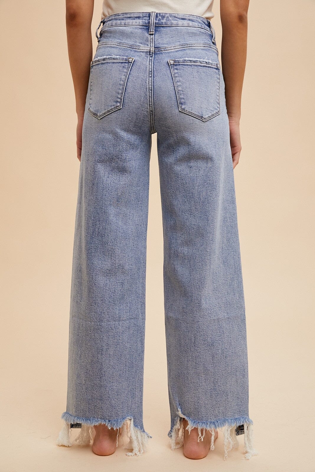 ASYMMETRICAL DISTRESSED HEM STRAIGHT FIT JEANS Annie Wear