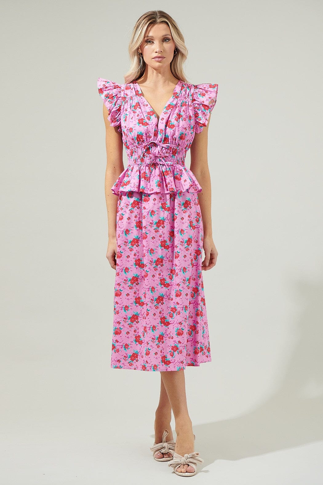 Berryglow Floral Smocked Midi Dress Sugarlips