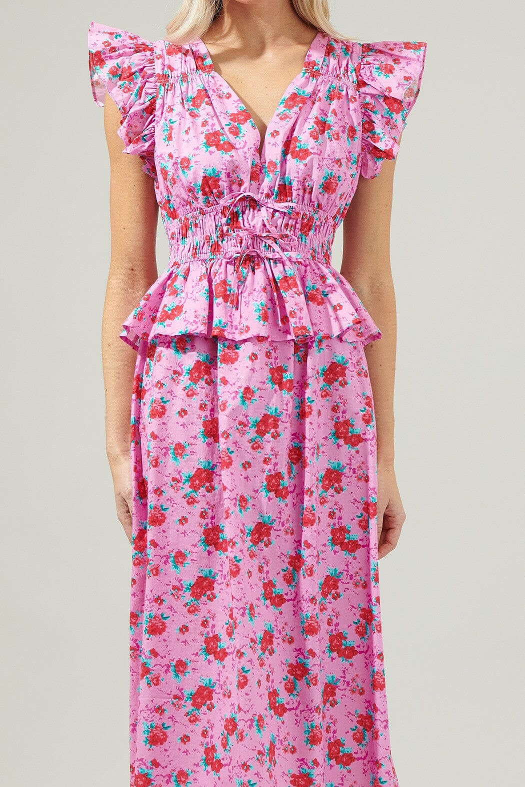 Berryglow Floral Smocked Midi Dress Sugarlips