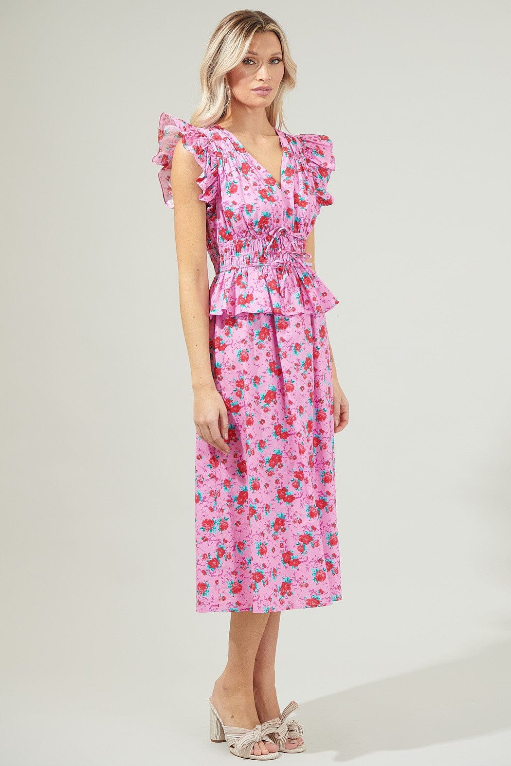 Berryglow Floral Smocked Midi Dress Sugarlips
