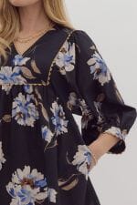 Black and Blue Floral Poplin Dress Entro