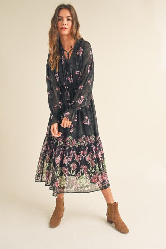 Black Floral Border Dress &merci