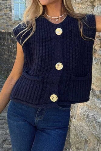 Black Friday Special - Sweater Vest with Gold Buttons - FINAL SALE Asia Direct