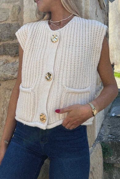 Black Friday Special - Sweater Vest with Gold Buttons - FINAL SALE Asia Direct