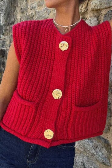 Black Friday Special - Sweater Vest with Gold Buttons - FINAL SALE Asia Direct