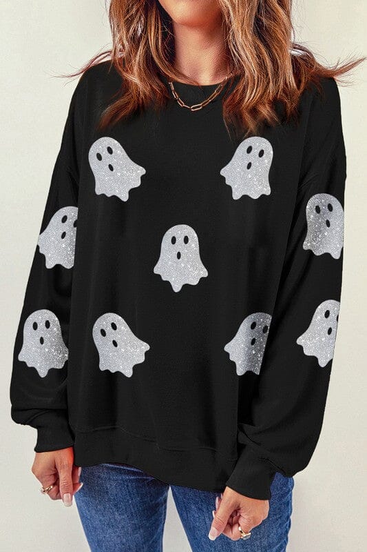 Black Glitter Ghost Knit Top Youmi