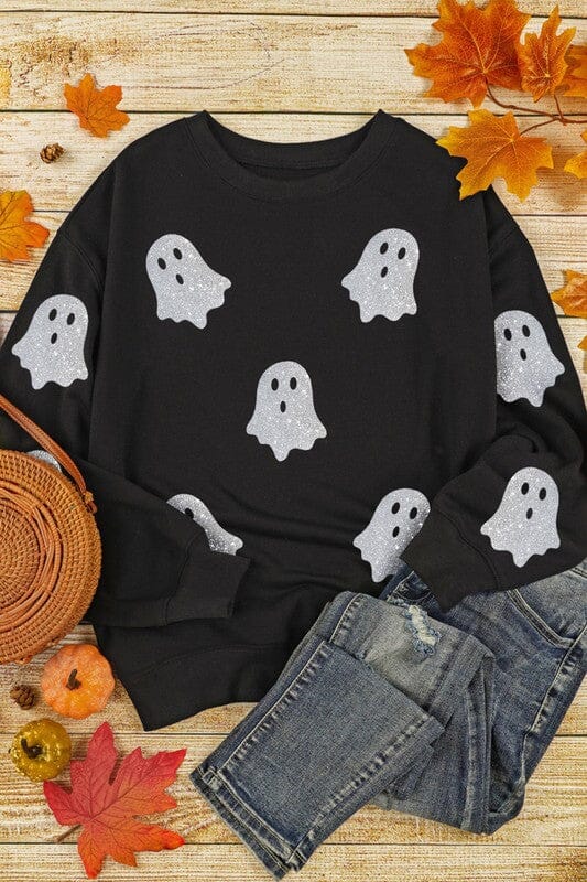 Black Glitter Ghost Knit Top Youmi