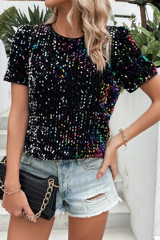 Black Mutli Sequin Tee Kentce