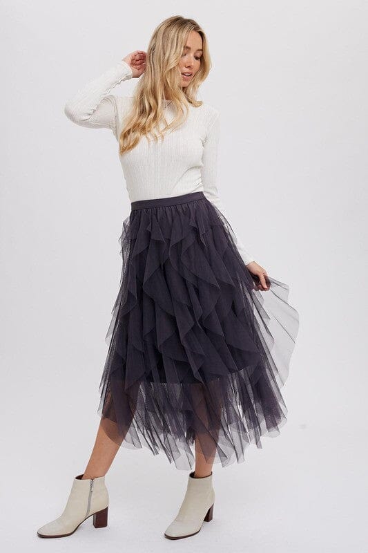 Black Tulle Tiered Midi Skirt supreme fashion