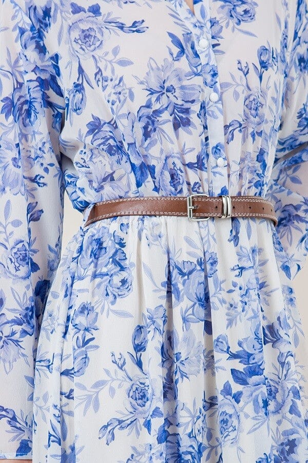 Blue Floral Printed LS Maxi -Belted Sundayup