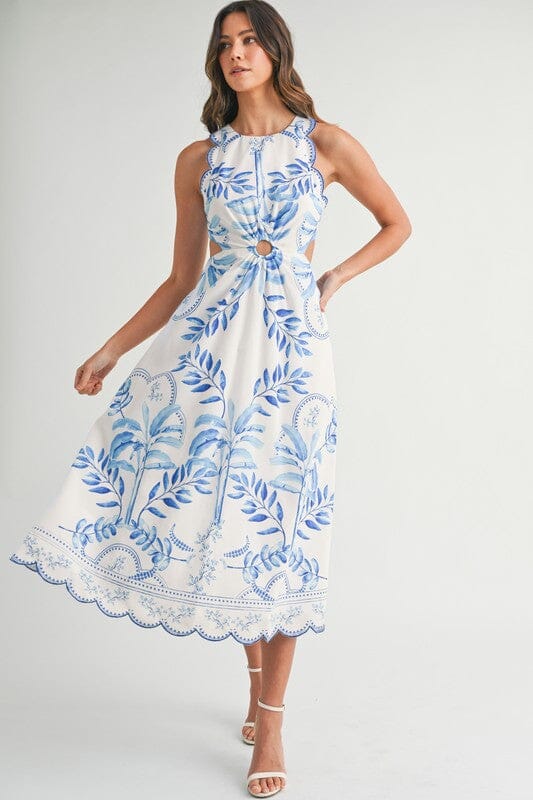 Blue Floral Scalloped Cut-Out Dress - ships in May Mable