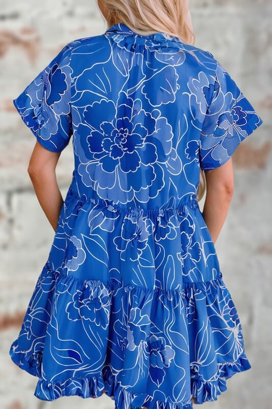 Blue Floral Tiered Dress Shewin