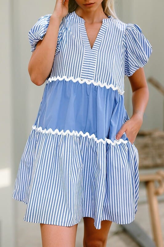 Blue Striped Colorblock Dress Shewin