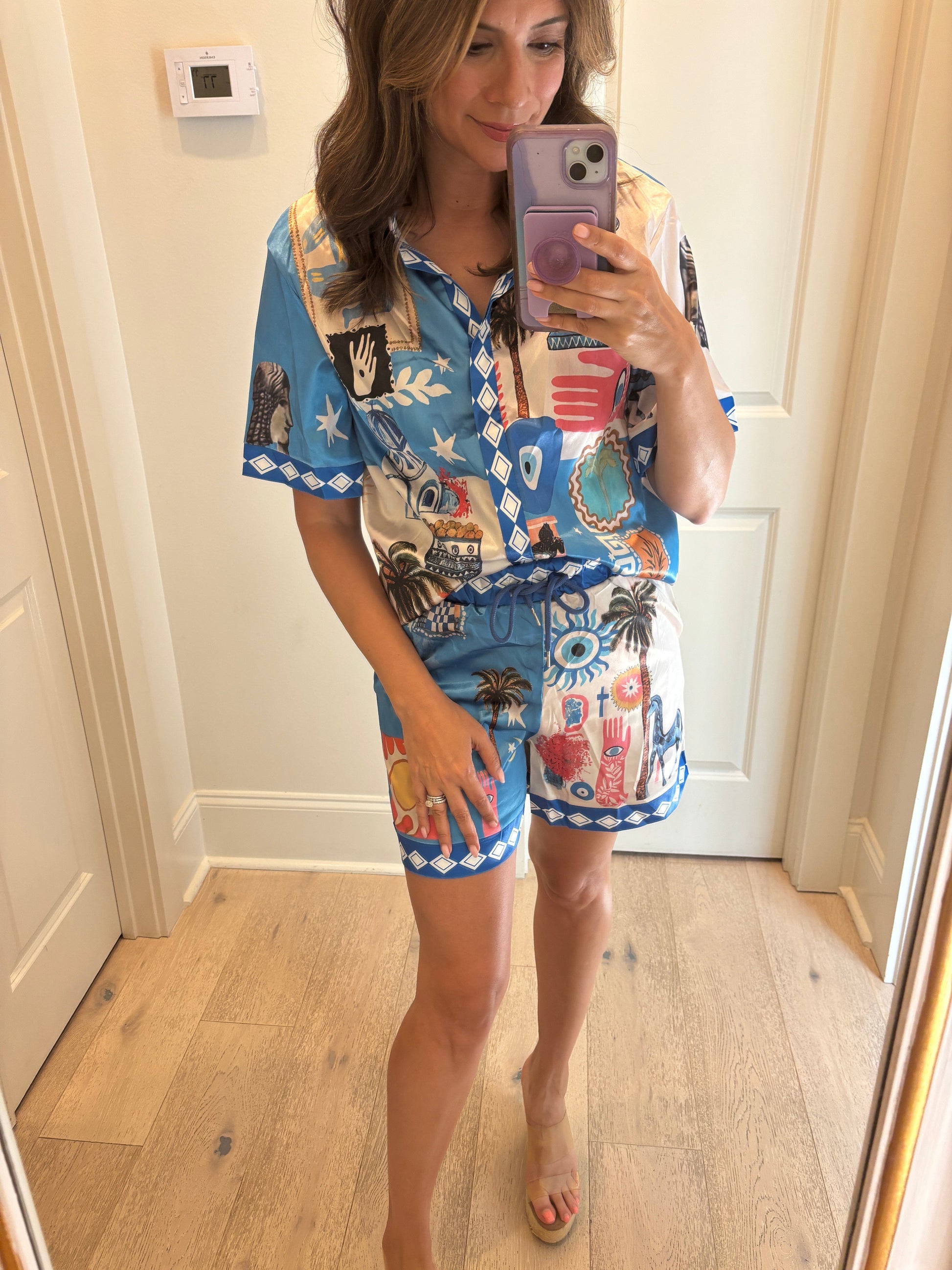 Blue Tropical Print Short Set lily clothing
