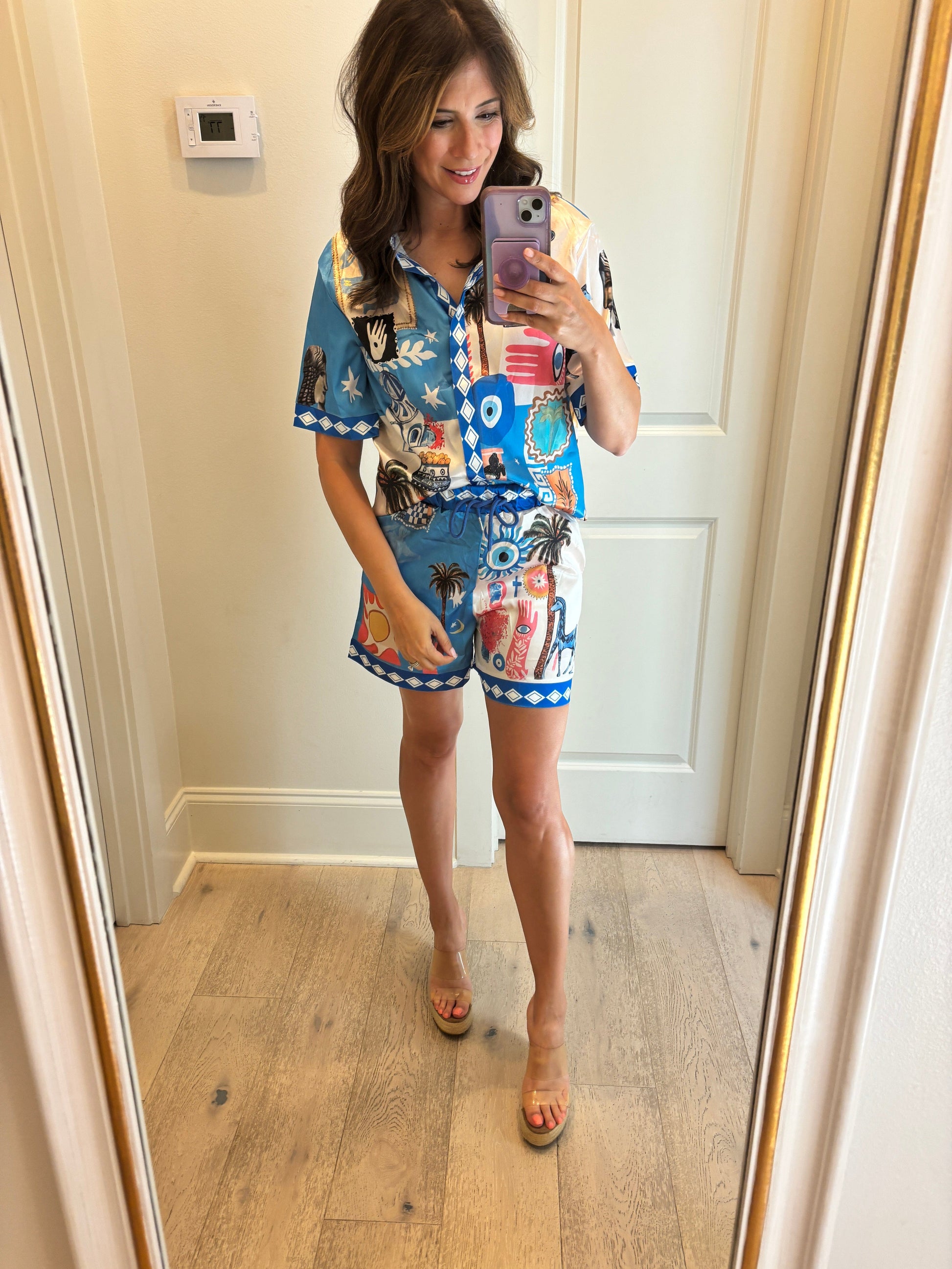 Blue Tropical Print Short Set lily clothing