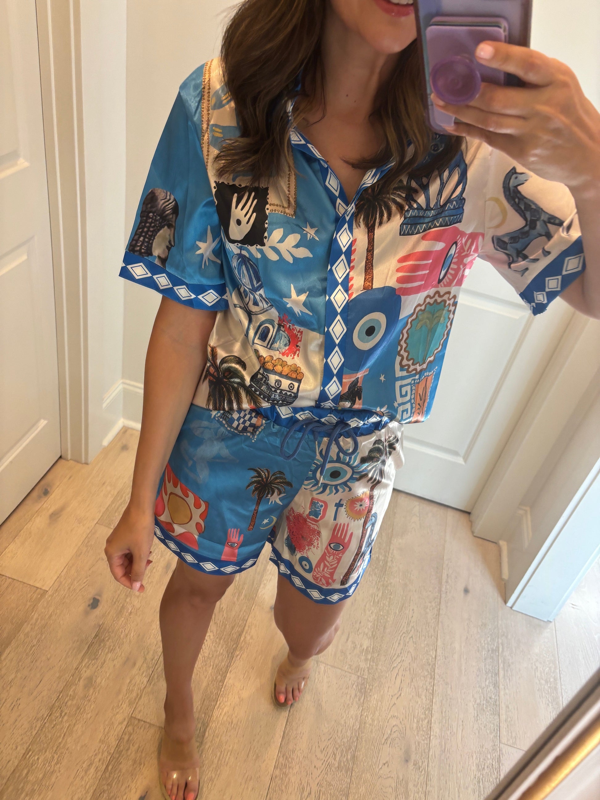 Blue Tropical Print Short Set lily clothing